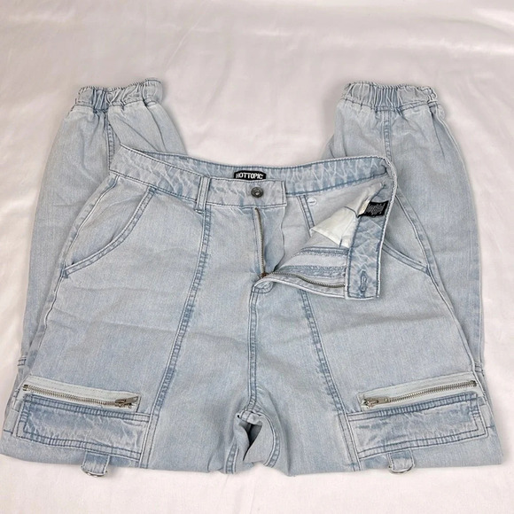 HOT TOPIC Washed Blue Cargo Jogger Pants Denim Jeans - Picture 5 of 12